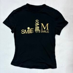 Women's Smile Design T-Shirt with Gold Glitter Print